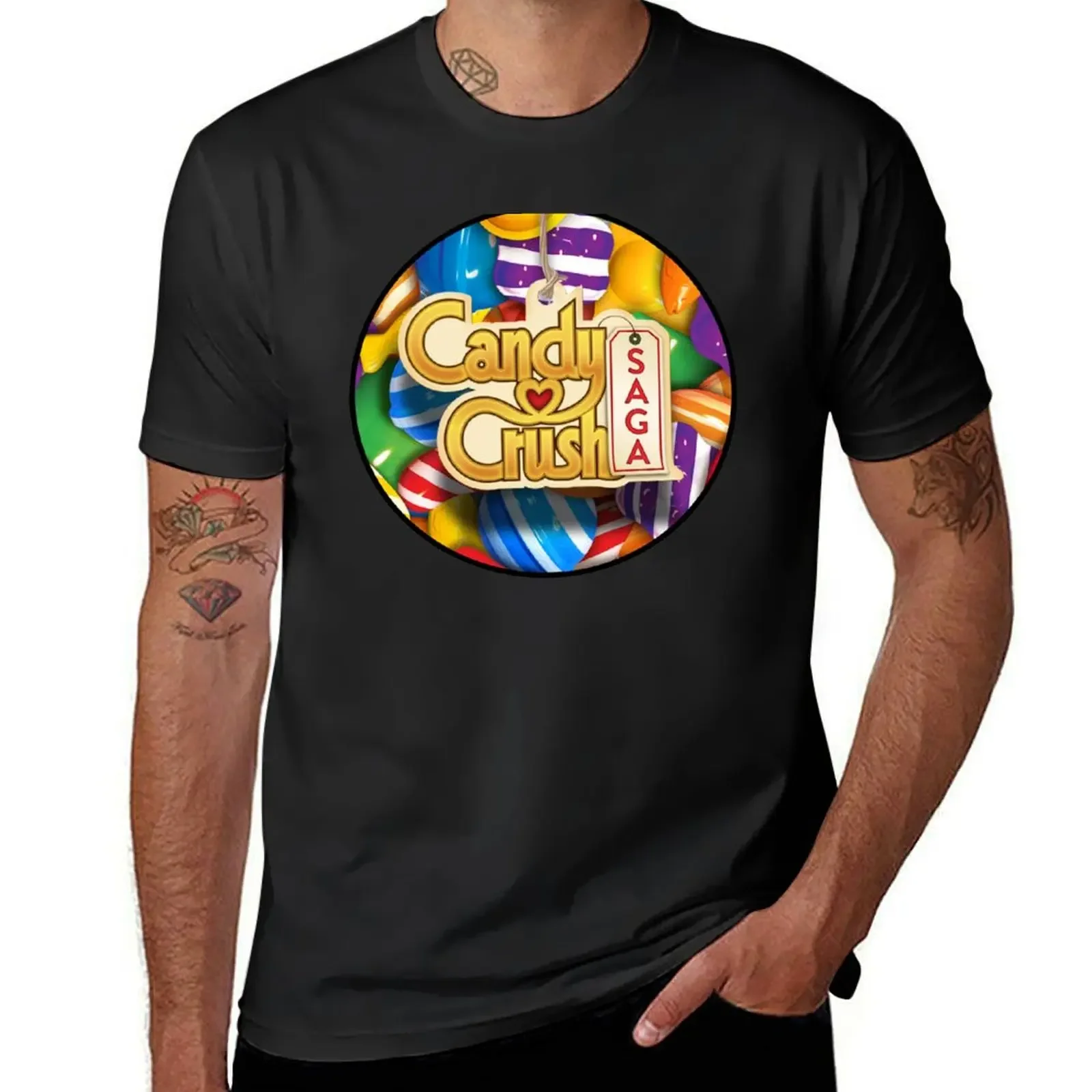 Camiseta con logotipo de Candy Crush para hombre, ropa de calle, camisetas gráficas de baloncesto en blanco