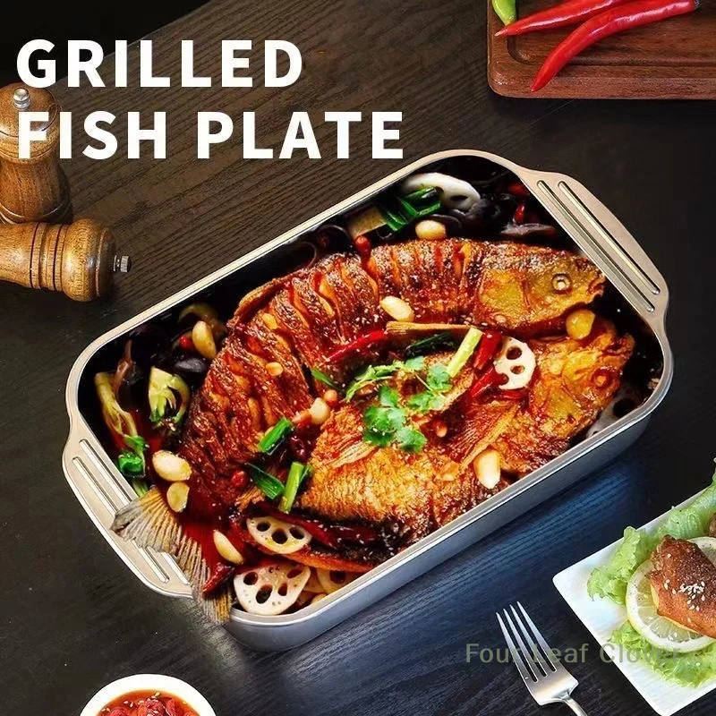 

Deep Baking Sheet Stainless Steel Roasting Pan Non-Stick Grilling Trays Roast Fish Plate Dish Kitchen Baking Tools