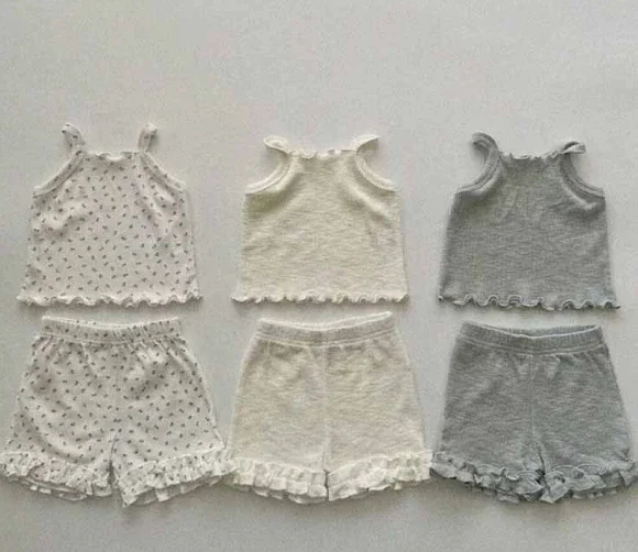 

Girls Suit 2025 Summer New Childrens Clothing Korean Style Girl Baby Cotton Soft Halter Vest Pants Pajamas Two Sets Casual