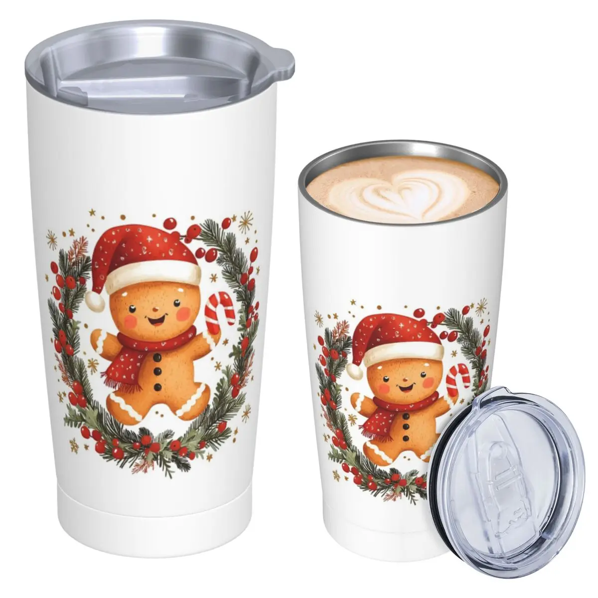 Holly Jolly Gingerbread Stainless Steel Tumbler Vacuum Insulated Mug Thermal Cold Cups Straw With Lid 20oz