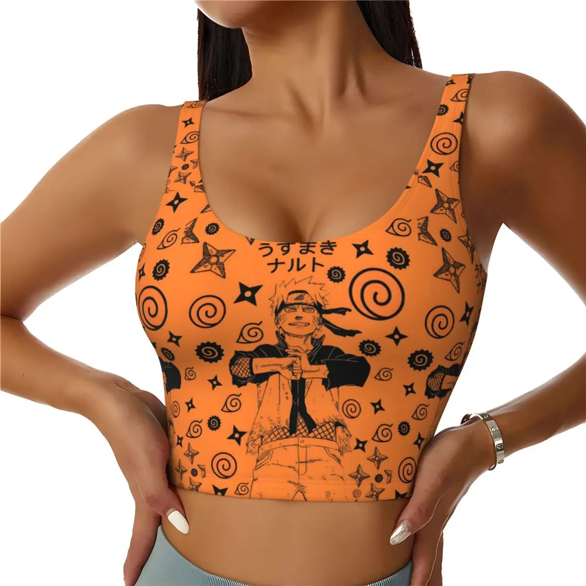 Tops Deportivos Cortos Personalizados de Uzumaki N-Naruto, Estilo Japonés, para Mujer, Mangas Cortas, Sujetadores Deportivos para Correr