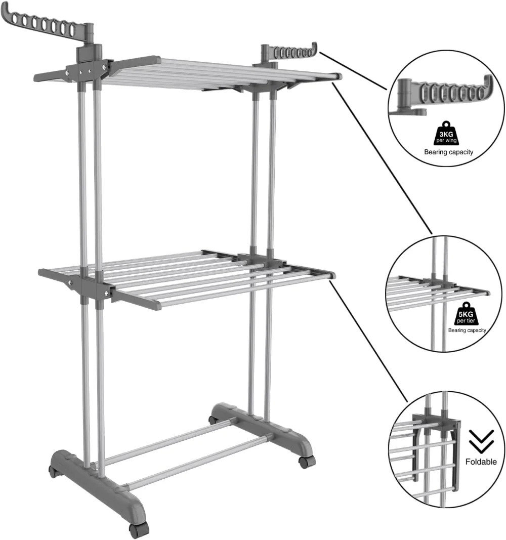 Imagem -05 - Tier Roupas Secagem Rack Dobrável Roupas Rack 57 Polegadas Aço Inoxidável Bigzzia3