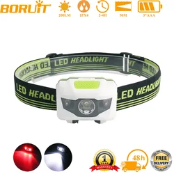 BORUiT AAA Battery Mini LED Headlamps Ultra Bright Headlight 600LM 4-Modes Waterproof Head Torch for Camping Hunting Fishing