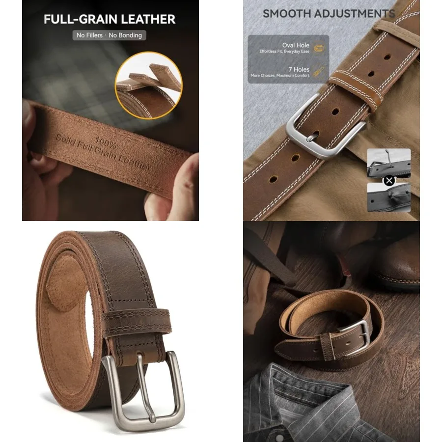 

Full Grain Leather Belt for Men, Work Belts for Men Heavy Duty, Daily Wear for Jeans Pants,36in