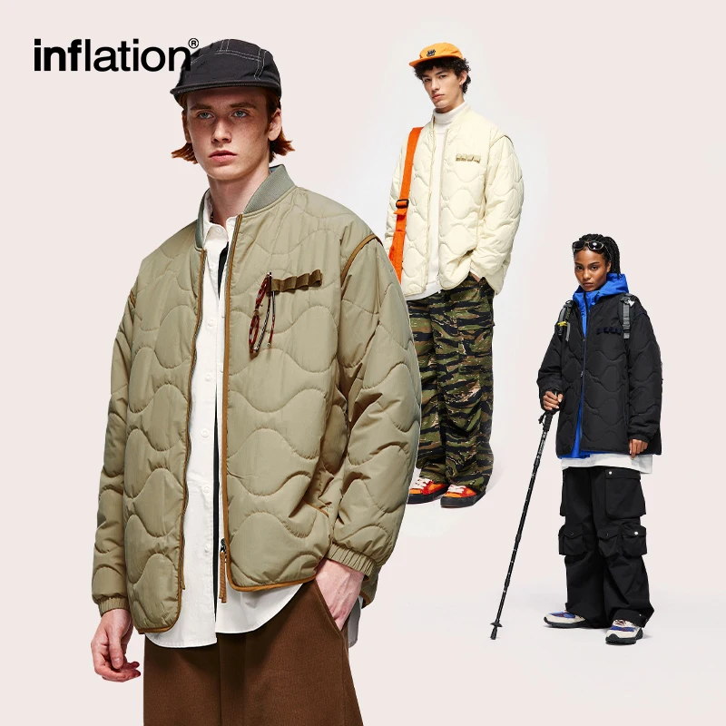 INFLATION Lightweight Cotton Padded Jacket Unisex Autumn Fashion Japanese Baseball Coat Mens Coat