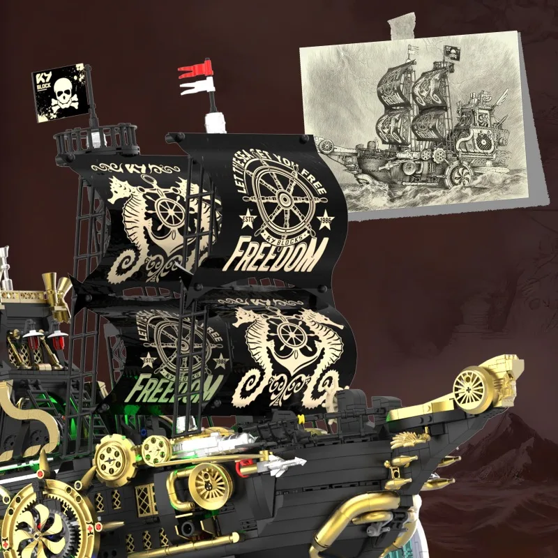 2720PCS Creative Steampunk Pirate Ship Building Blocks With Powered Device Construction Bricks Toy Gift For Children Adult