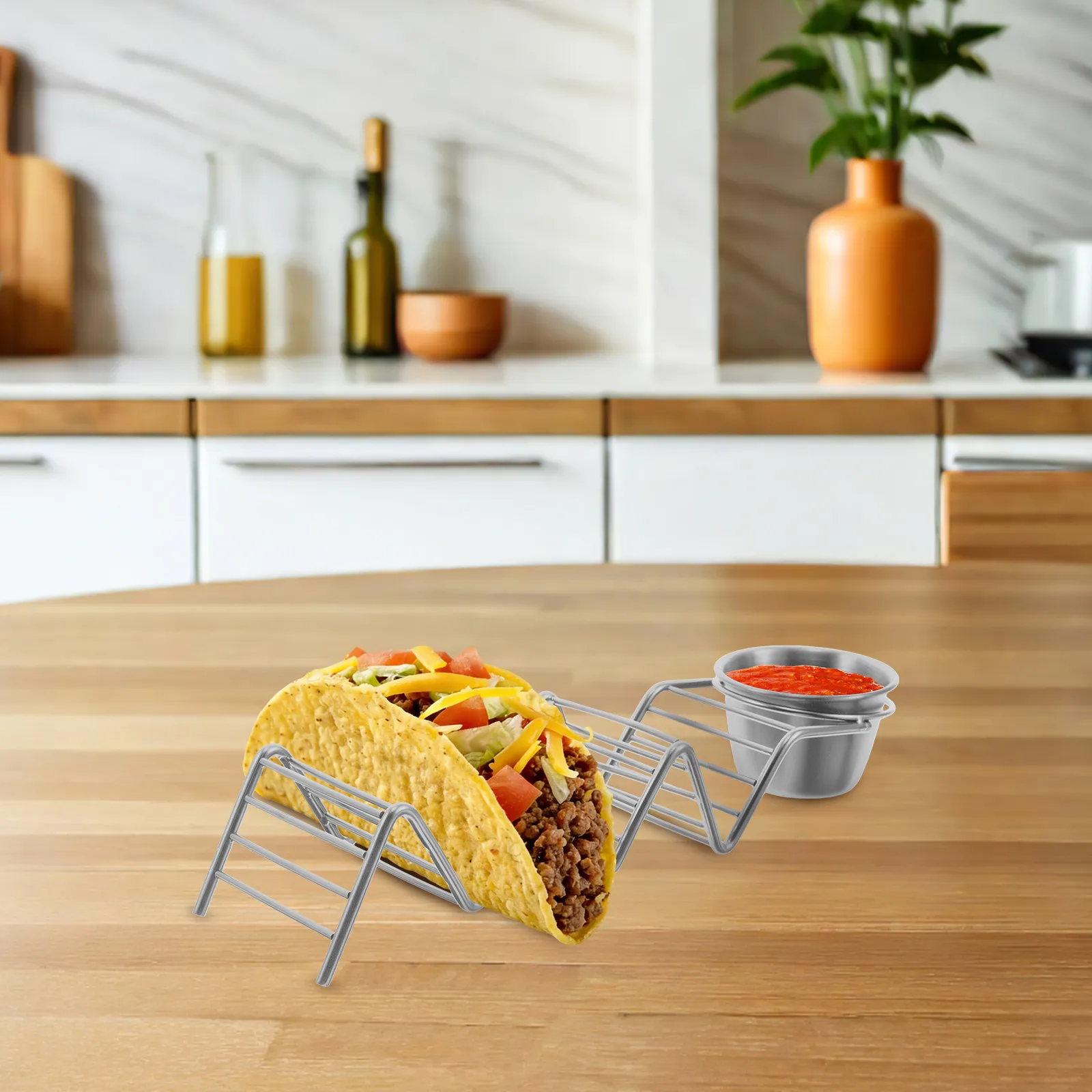 3 Slot Stainless Steel Taco Holder Mexican Corn Tortilla Rack Hard Soft Shell Party Food Truck Grill Taco Serving Tray Salsa Cup