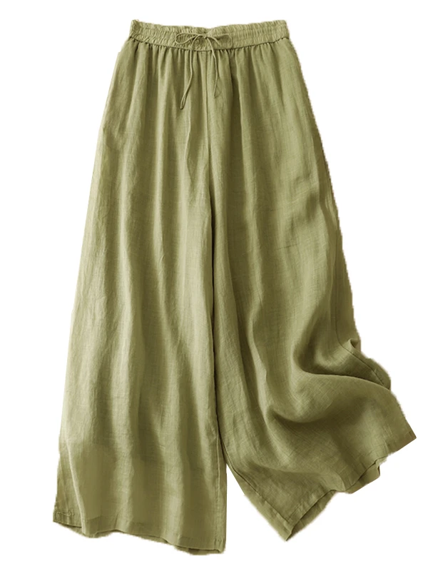 بنطلون واسع الساق بطبقتين للنساء بخصر مطاطي مريح ومتعدد الاستخدامات وفضفاض لموسم الربيع بخصر عالٍ