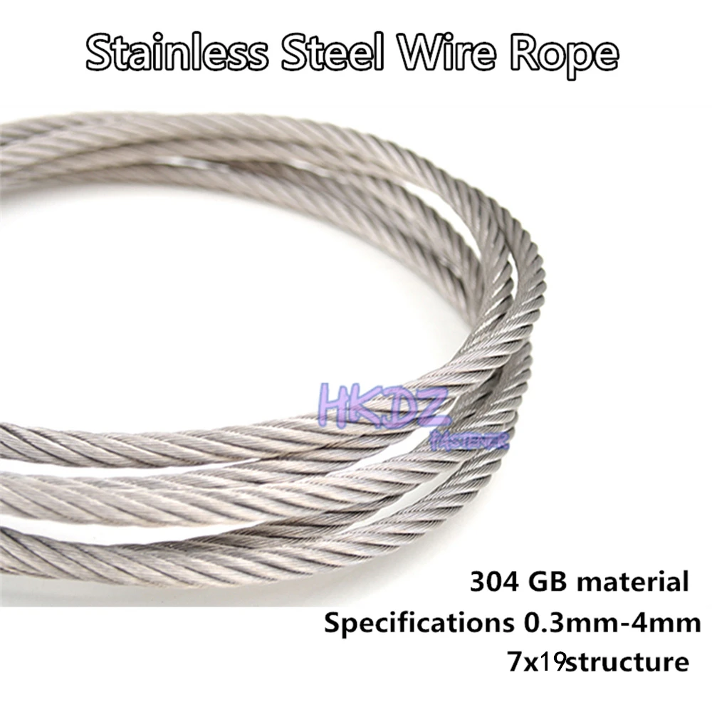 1 1.2 1.5 2 2.5 3 4 5 6 8 10-20mm 304 Stainless Steel Rope Wire Rope Alambre Cable Softer Fishing Lifting Cable 7X19 Structure