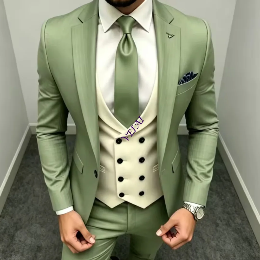 CustomizedFormal Wedding Tuxedo 3 Pieces Men Suits Slim Fit Formal Blazer with Vest Pants Set for Groom Guest Prom Party Banquet