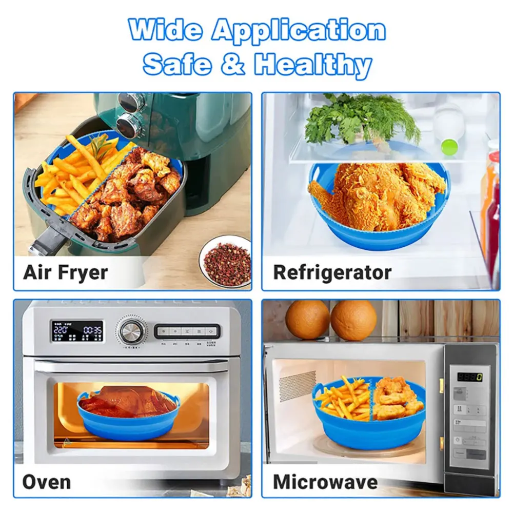 Silicone world Air Fryer Silicone Pot Basket Plate Cooking Air Fryer Accessories Round Reusable Foldable Airfryer Baking Molds - Image 2