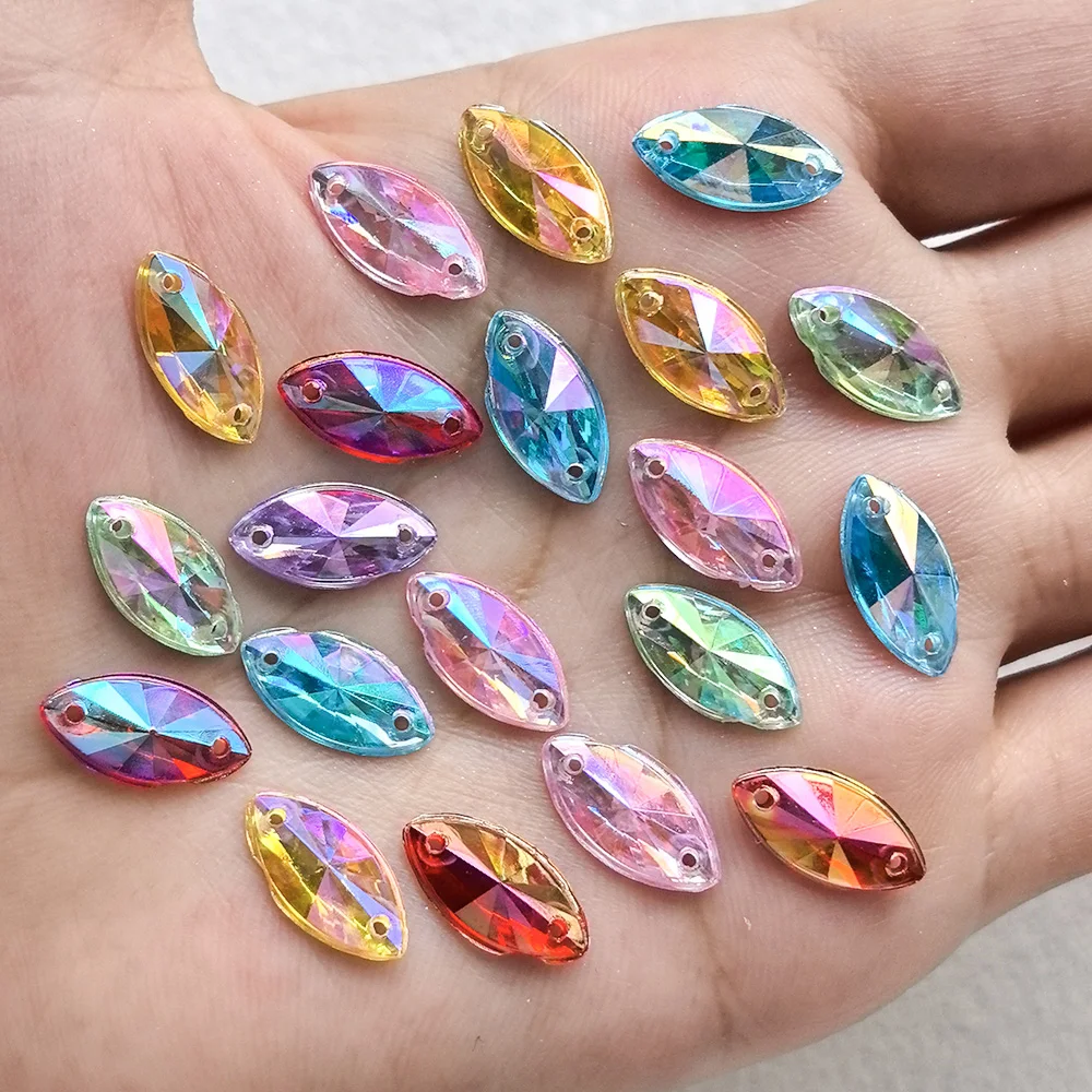 100pcs Acrylic AB Teardrop Two Hole Sew On Gems Sparkling Flatback Rhinestones for DIY Craft Projects