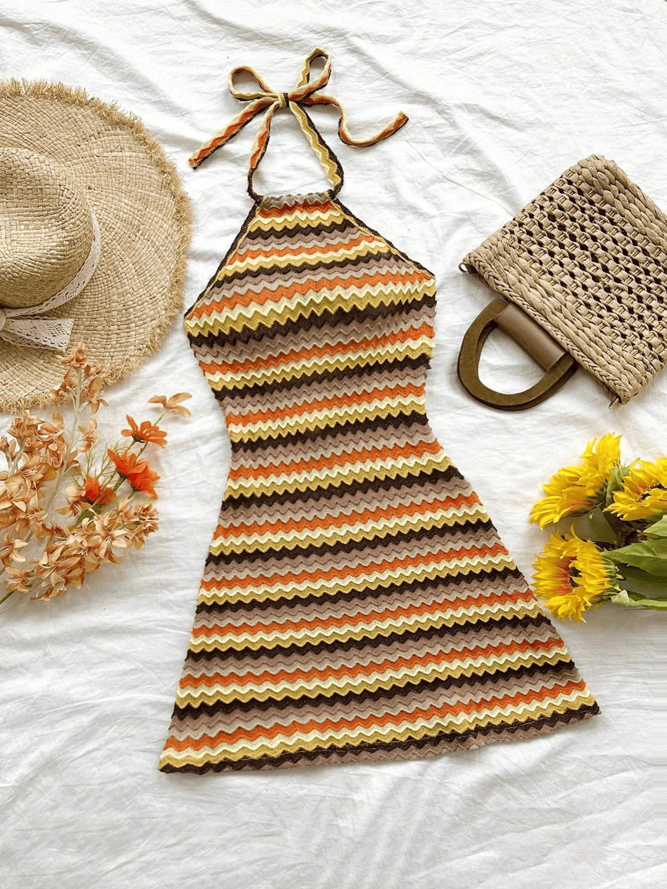 Señoras Primavera/Verano Boho Chic Halter Vestido Delgado Sexy Mini Flowy Ropa de Mujer de Moda