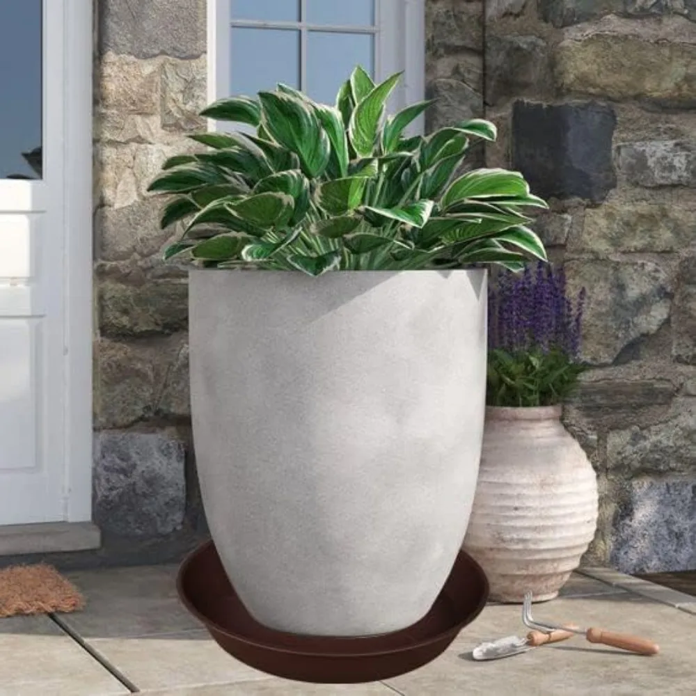 Confezione da 2 piattini per piante profonde da 26 pollici, vassoi per acqua in plastica resistenti per vasi da interno/esterno, marrone