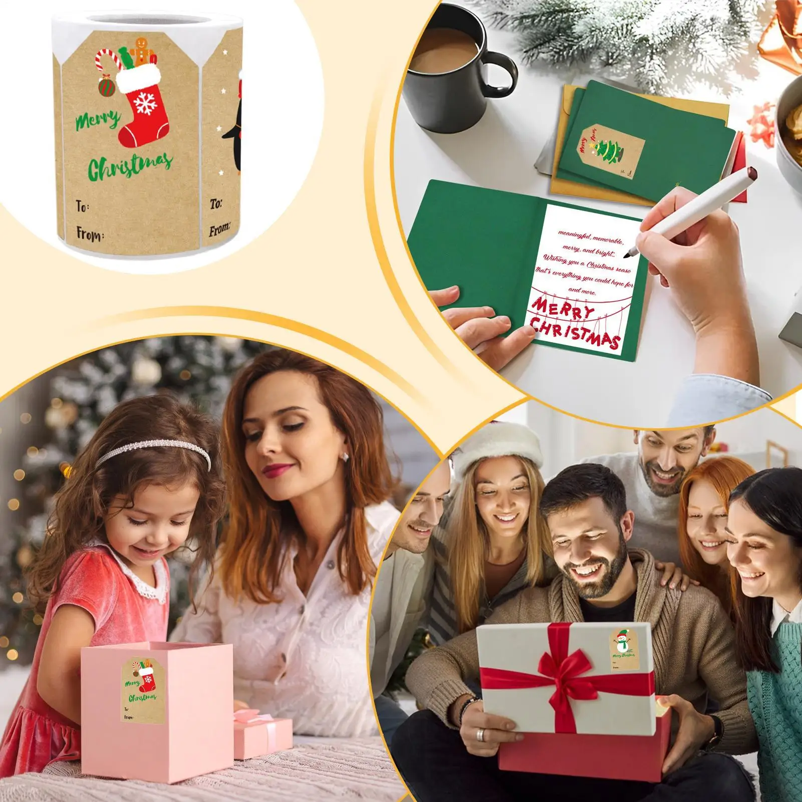 

Рождественские наклейки с именем, 250 шт., съемная самоклеящаяся упаковочная бумага, этикетки с именем, рулон для коробки, ремесленные конверты для детей