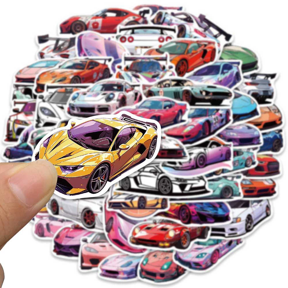 10/30/50/100pcs Supercar Stickers Cool Cartoon Retrofit Racing Car Decal Toy DIY Motorcycle Travel Luggage JDM PVC Sticker Packs