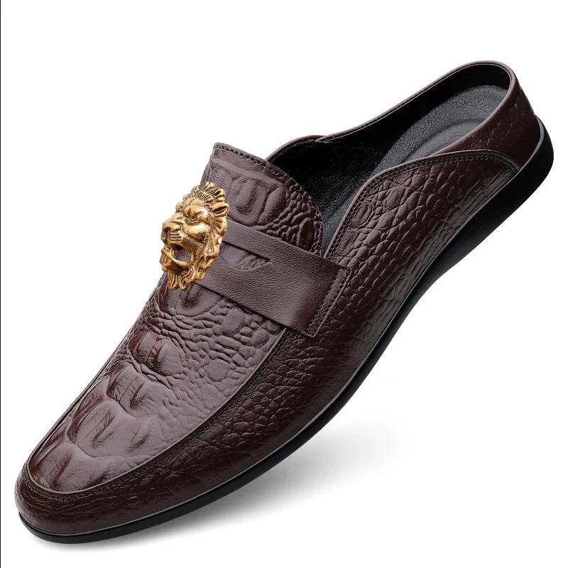 

Мужские летние тапочки из натуральной кожи с узором под крокодила от Baotou, большие размеры, высококачественная повседневная кожаная обувь