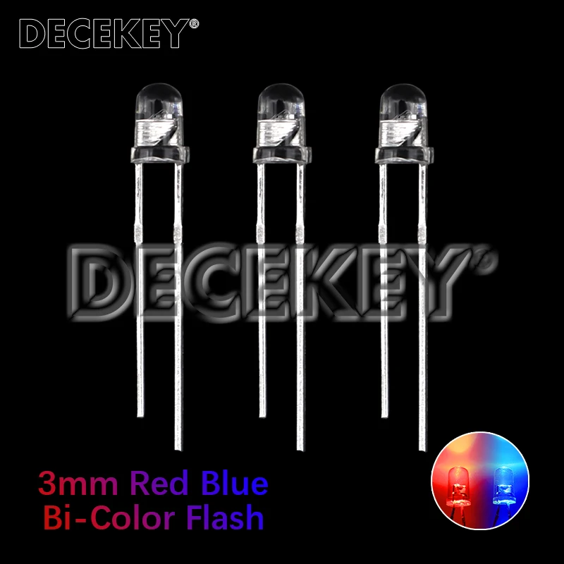 Diodo emisor de luz bicolor, Control de Flash LED intermitente automático, 50 piezas, F3, 3mm, rojo y azul, bricolaje