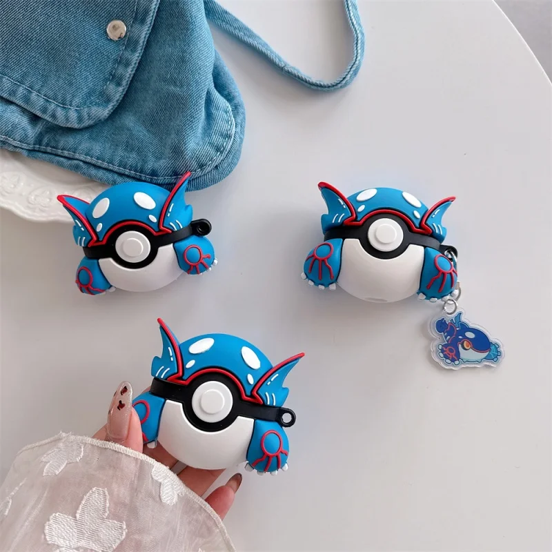 Capa de silicone 3D Kyogre Mega para fones de ouvido Apple AirPods 1 2 3 4 Pro Pro 2ª Geração Pro2 3 com pingente de baleia oceânica e capa Bluetooth.