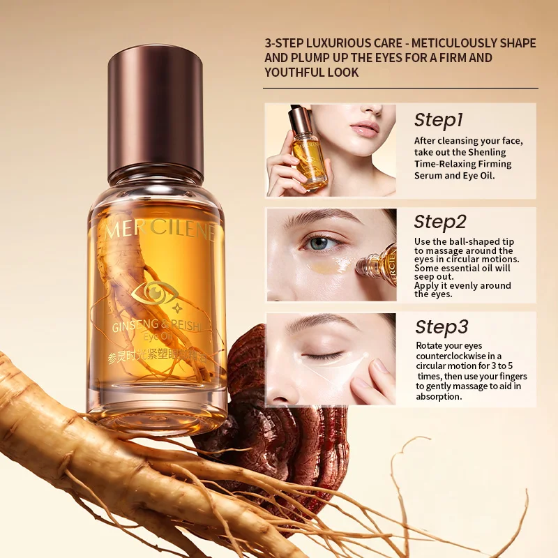 Mercilen Ginseng and Ganoderma Eye Essence Oil 18ml, Contains Caffeine, Plant-Derived Squalane, and Plant Extracts. It Moisturizes, Firms, and Brightens the Eyes, with a Smooth, Cooling Roll-On Application That Fits the Contour of the Eye Area, Quickly Lifts the Skin Around the Eyes, and Bids Farewell to Dullness and Dryness, Increasing Skin Elasticity. It Is Suitable for All Skin Types view 5