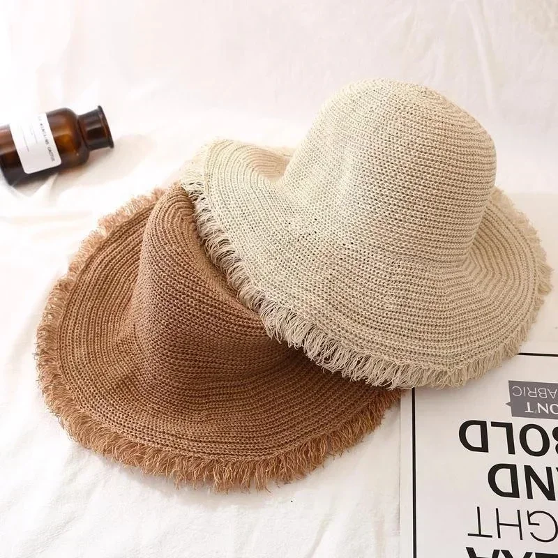 Women Hats Wide Large Beach Solid Color Visor Hat Straw Cap Female Sun Protection Hats Lady Fashion Accessories Creative Gift