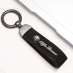 Suede Leather Car Logo Keychain Zinc Alloy Keyring For Alfa Romeo Giulietta 159 147 156 166 Mito Giulia GT Stelvio Accessories