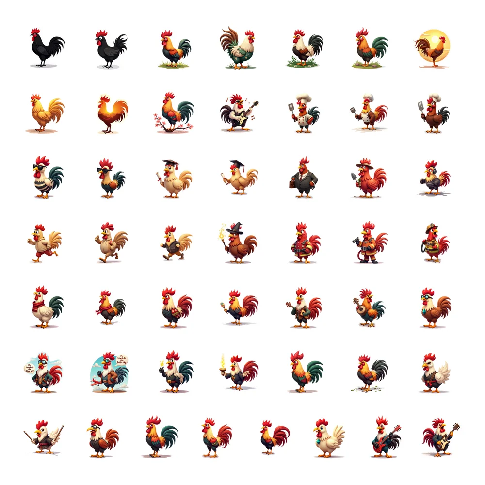 50pcs Pilot Rooster Animal Cartoon Cool Stationery Stickers Waterproof PVC Sticker for Water Bottle Laptop Scrapbook Stickers