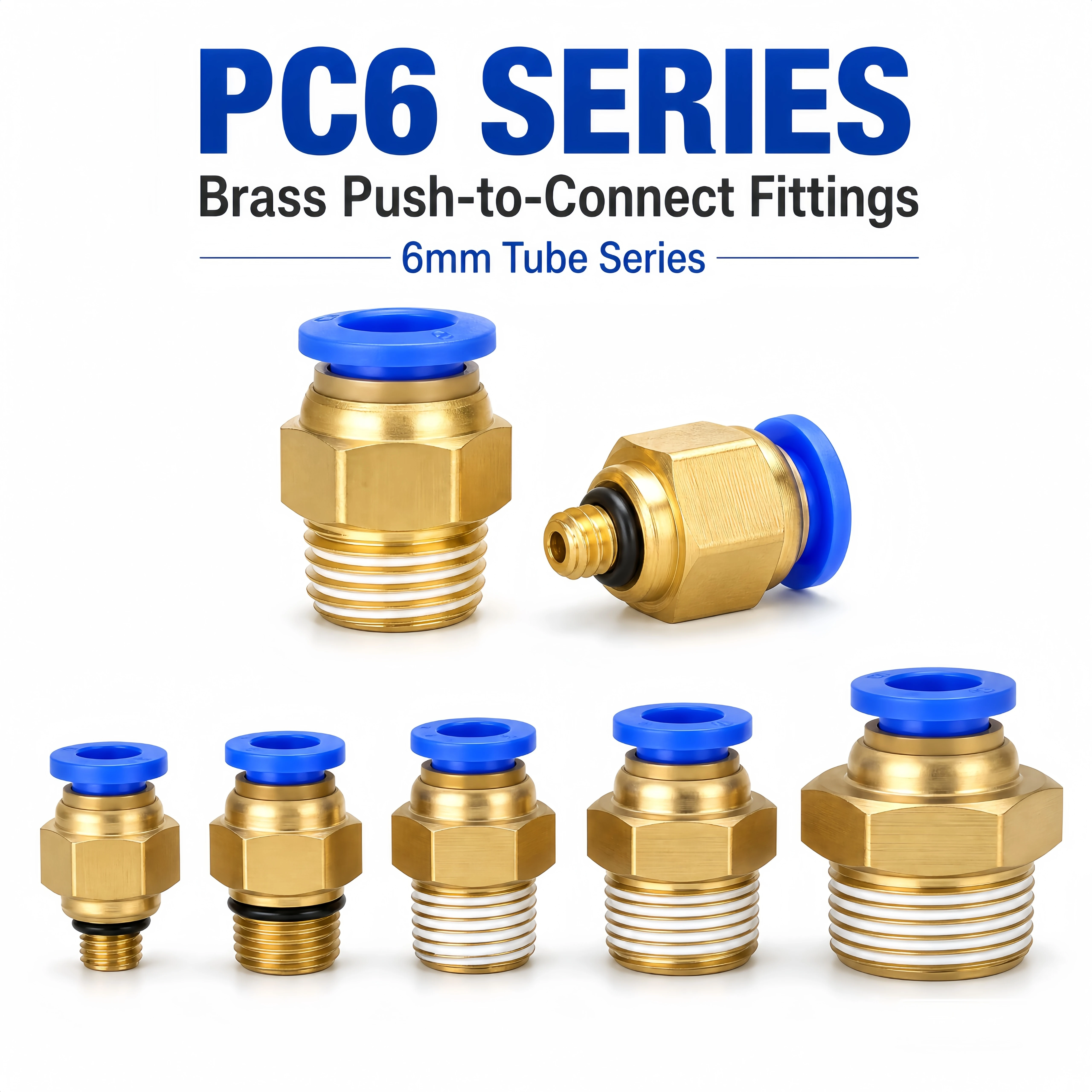 

50/100/500Pcs Brass Push-in Air Hose Fittings PC6 Pneumatic Quick Connector 6mm Tube OD M5 1/8" 1/4" 3/8" 1/2" Thread