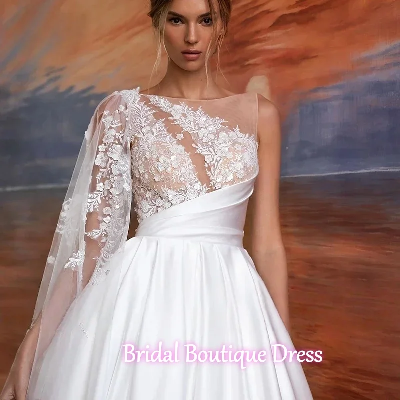 Angepasst Exquisite Frauen Brautkleider Elegante Satin Oberfläche Brautkleider Wischen Länge Prinzessin Vestidos De Novias
