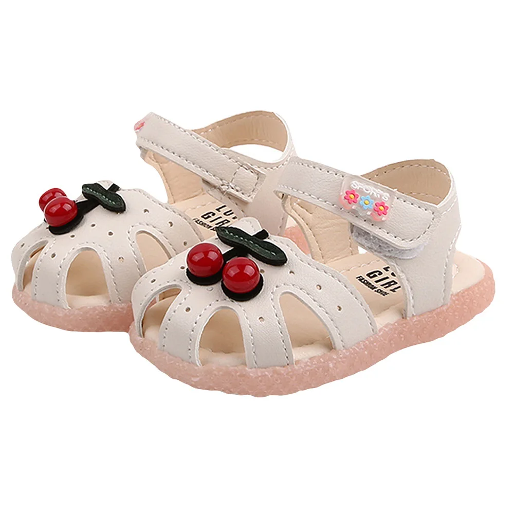 

Kids Summer Sandals Soft Bottom Breathable Cherry Pattern Comfortable Girls Shoes Long Wear Safe Durable Child Sneakers
