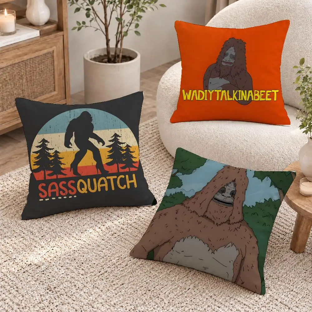 Cool Toon Sassy Sasquatch Cushion Cover Short Plush Pillow Cover, Washable Wrinkle-Resistant for Sofa Bedroom Decor Gift