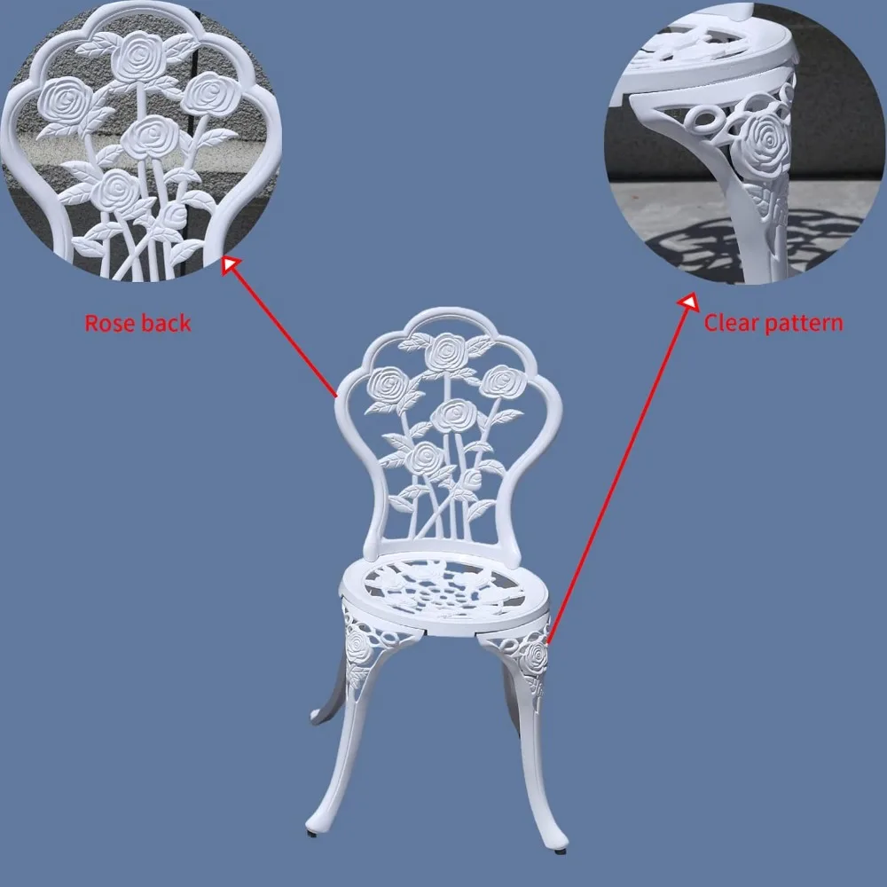 KAILI Outdoor Furniture Bistro Set with Rose Pattern 1 Table 2 Chairs for Garden Patio Porch (Rose-White)