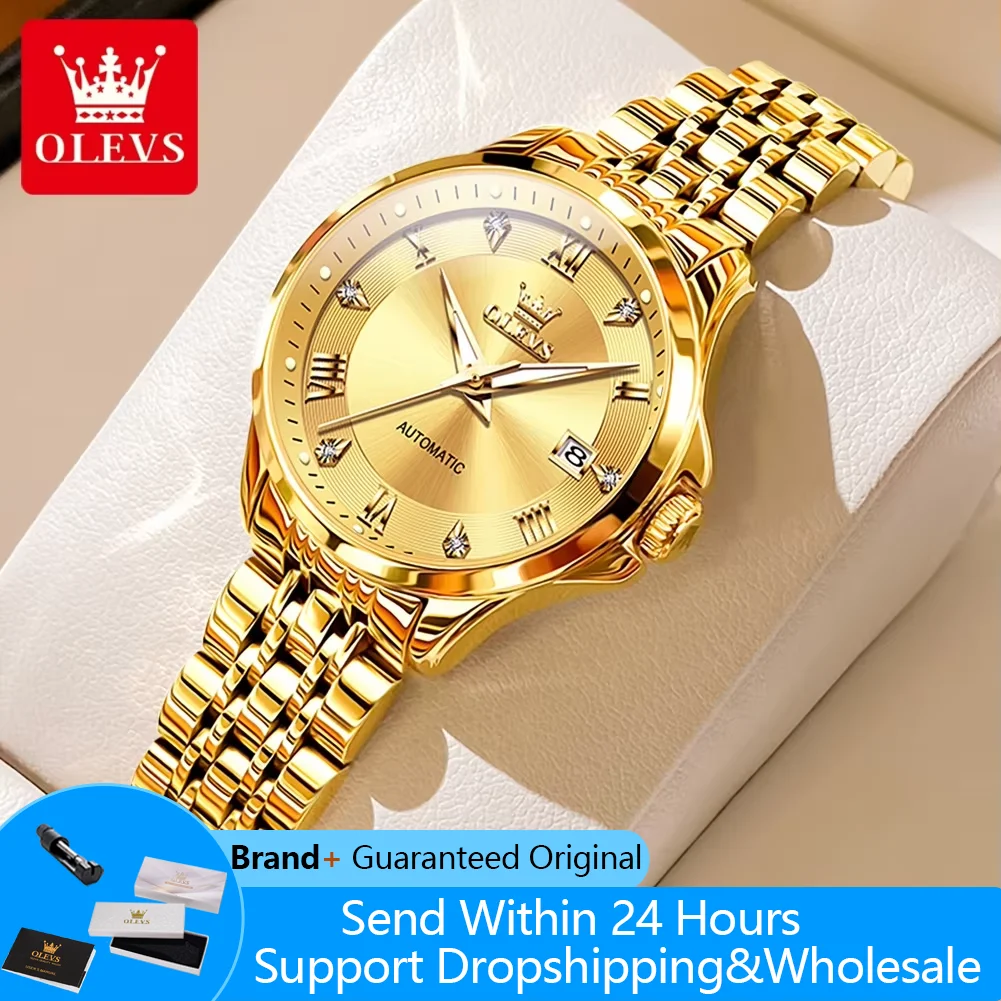 

OLEVS 6702 Women Watches Roman Scale Luxury Mechanical Watch For Women Stainless Steel Strap Date Waterproof Dress Wristwatch