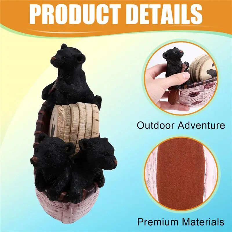 AC62-Insulation Pads Handmade Resin Coaster Set Black Bear Canoe Rack Pot Rack Beverage Coaster Farmhouse Insulation