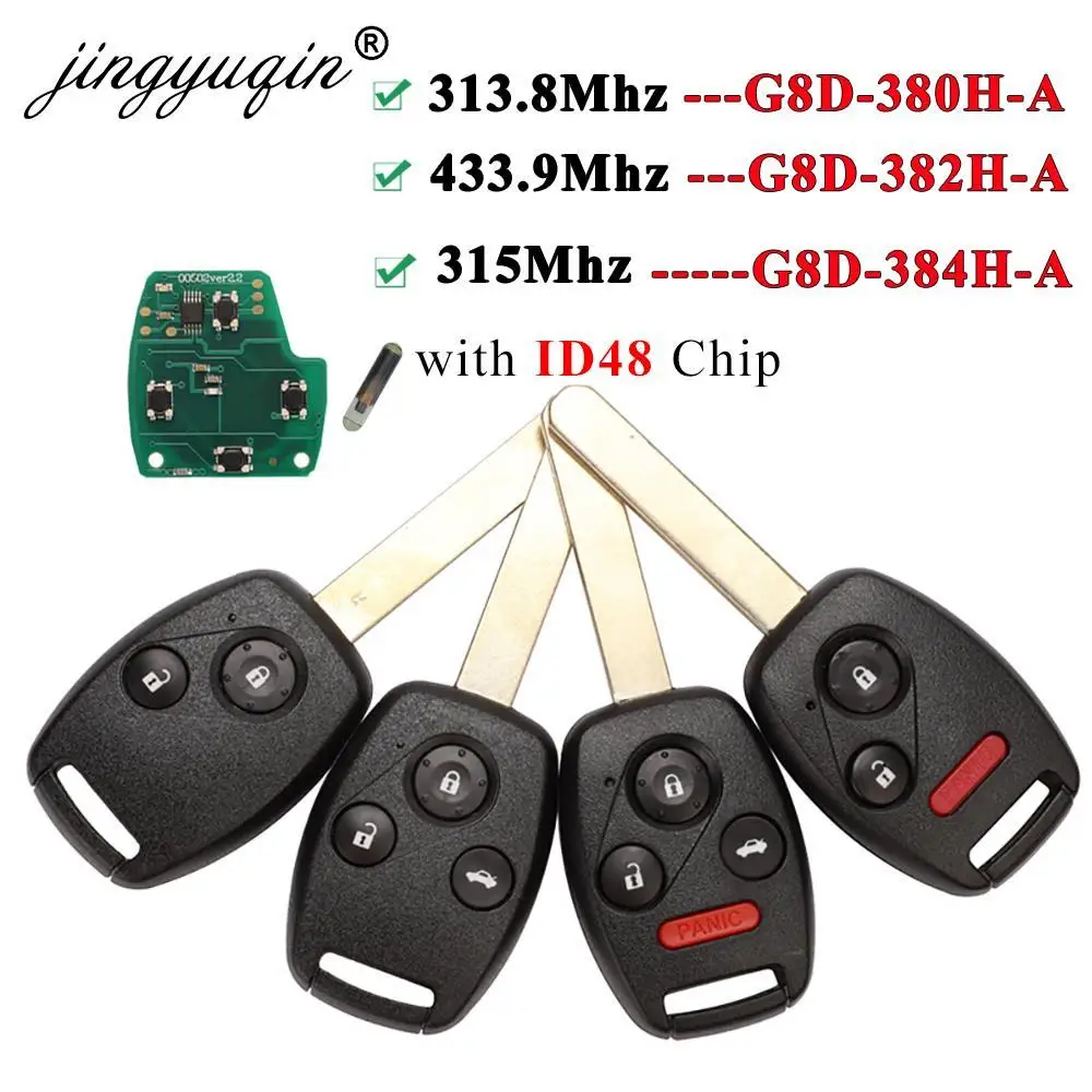 Jingyuqin G8D-380H-A /382H /384H 313.8/315/433MHz ID48 Uzaktan Anahtar Honda Accord CRV HRV Fit Şehir Caz Odyssey Mekik Civic