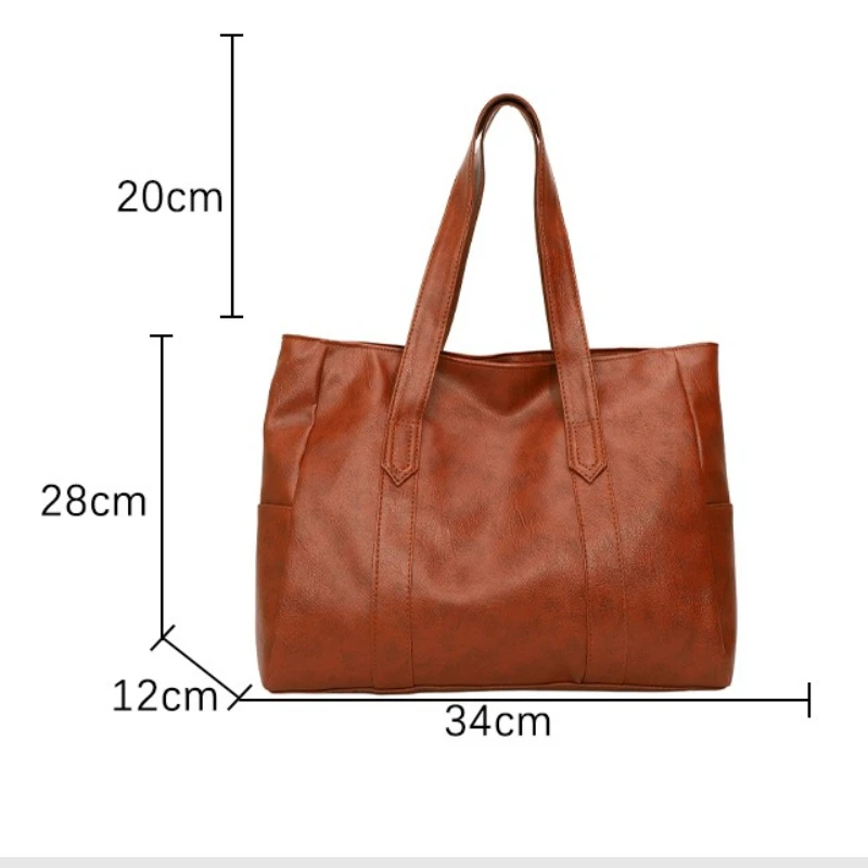 Vintage-Leder-Umhängetasche, geräumige Casual-Tragetasche mit zwei Griffen, Alltagstasche für Frauen, vielseitige Handtasche – Detail 5