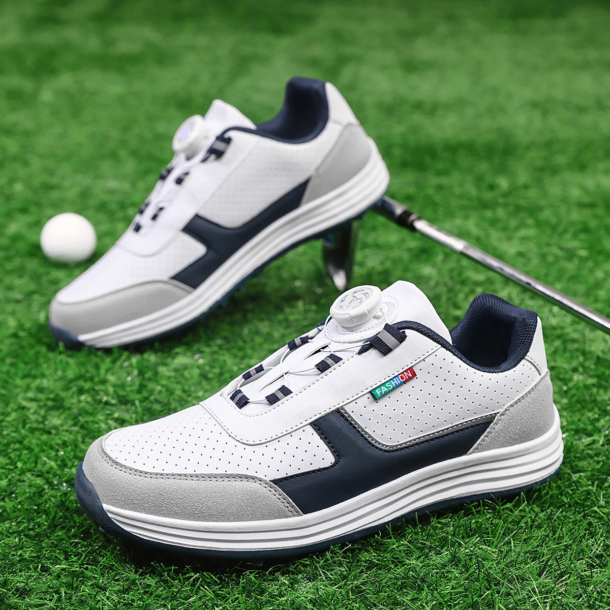Men's Golf Shoes, New Style, Fashionable, Simple, Versatile, Solid Color, Waterproof Upper, Versatile, Stylish, Casual Sports Shoes for Men, Outdoor Youth Fashion, Men's Rotating Buckle Design, Thick Sole, Height-Increasing, Non-Slip, Simple, Versatile White Shoes, Men's Fashion Outdoor Walking Casual Shoes