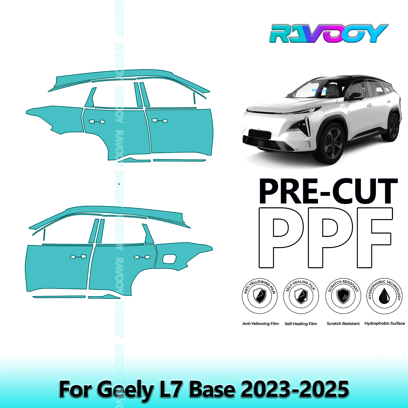 

For Geely L7 Base 2023-2025 8.5mil Clear Matte Pre-Cut PPF Door & A/B Pillar Kit TPU Paint Protection Film Set