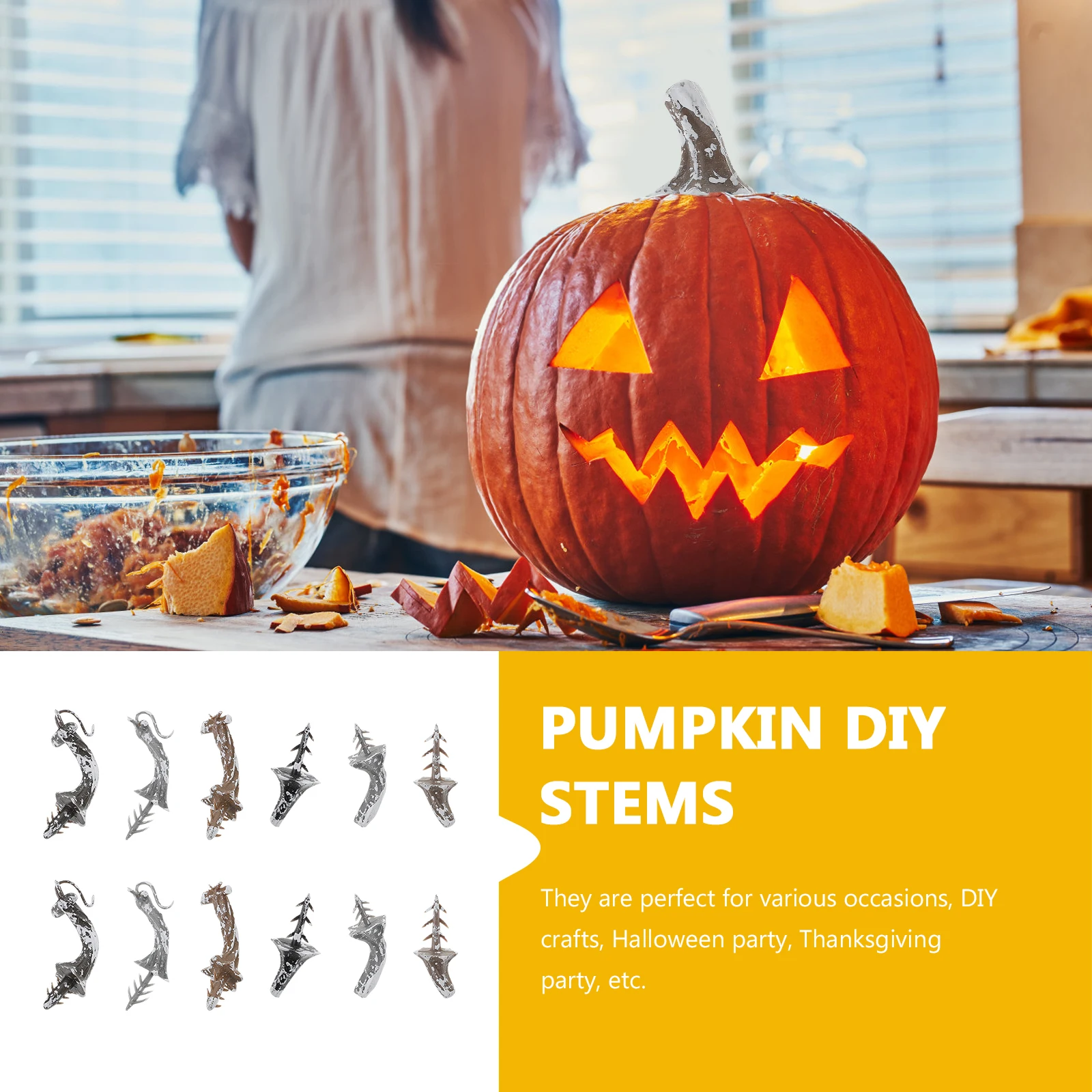 24 Pcs Plastic Pumpkin Stems Accessories for DIY Crafts Halloween Thanksgiving Decor Fake Pumpkin Harvest Wreath Supplies