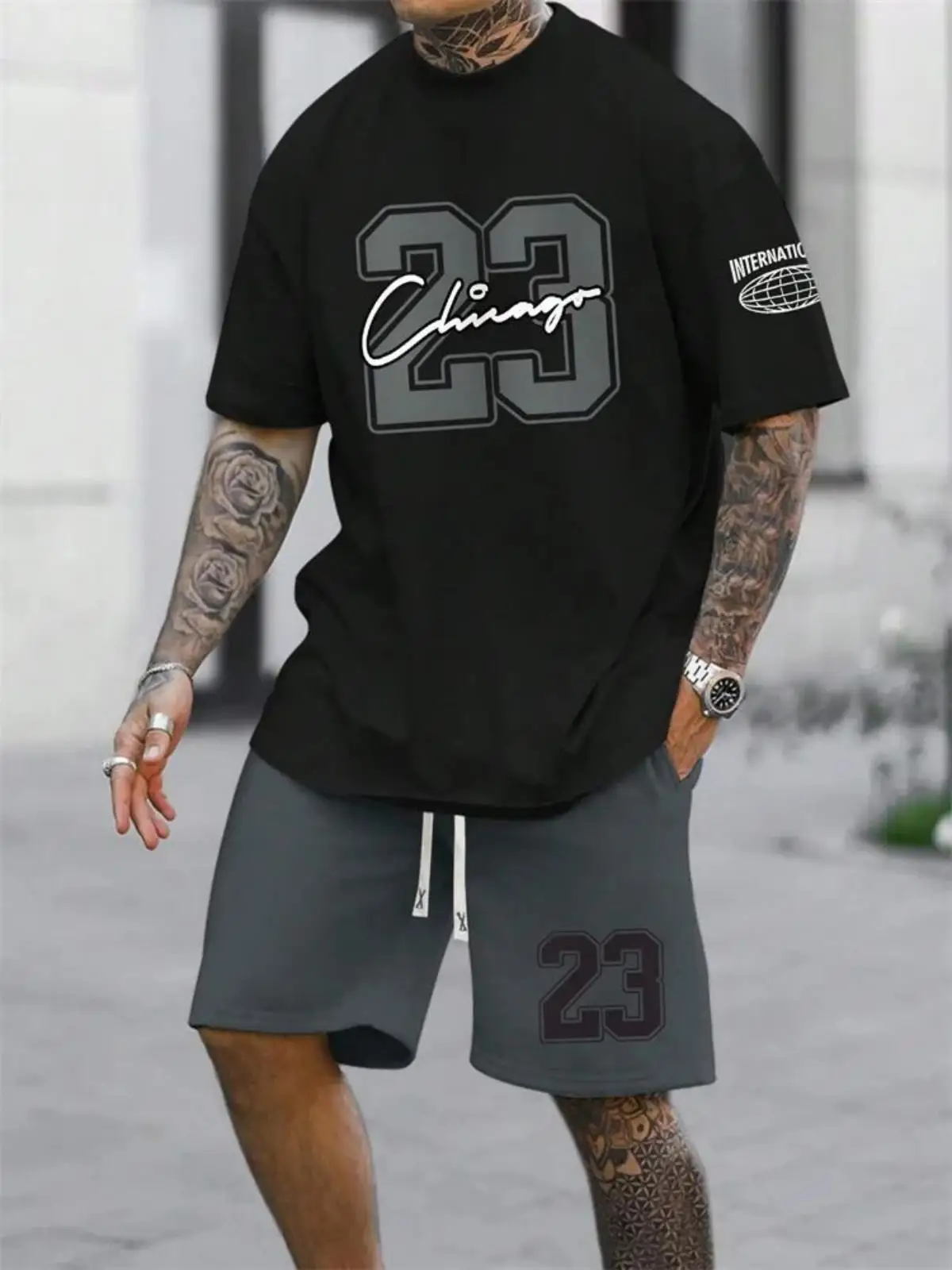 

2024 New Men's No.23 Printed Fashion Shorts Set Outdoor Urban Soft Quick Drying Short Sleeve Top Summer Men's Breathable Sports