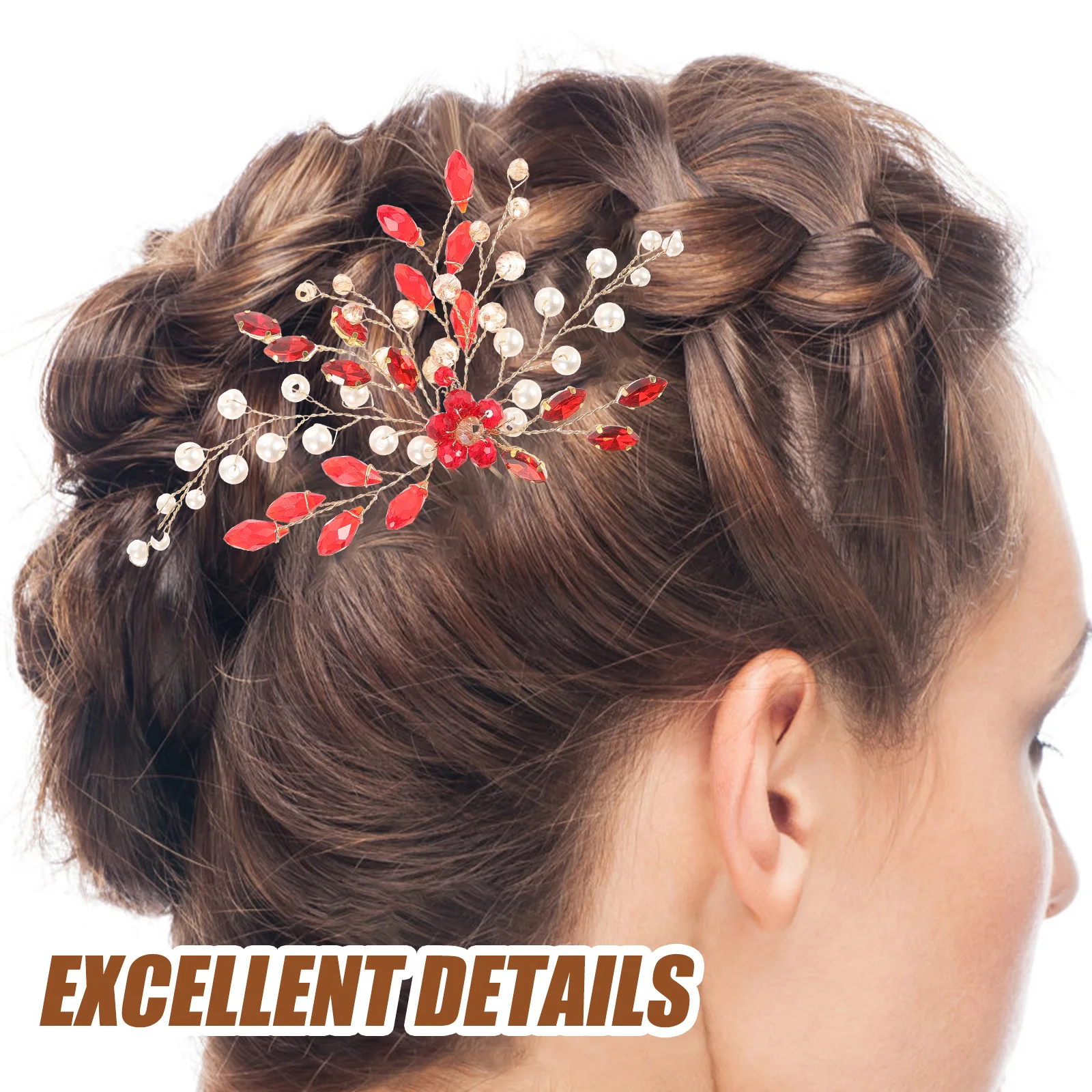 

Red Rhinestone Hair Pearl Hair Accessories Comb Clip Women Girls Wedding Bride Vintage Metal Hairpin For Prom Party Accessory