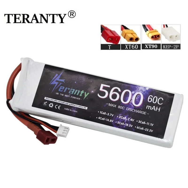 TERANTY 2S Lithium Polymer Battery 7.4V 5600mAh Lipo Battery 60C RC Car Drone Racing Hobby Rechargeable Quadrotor Accessories