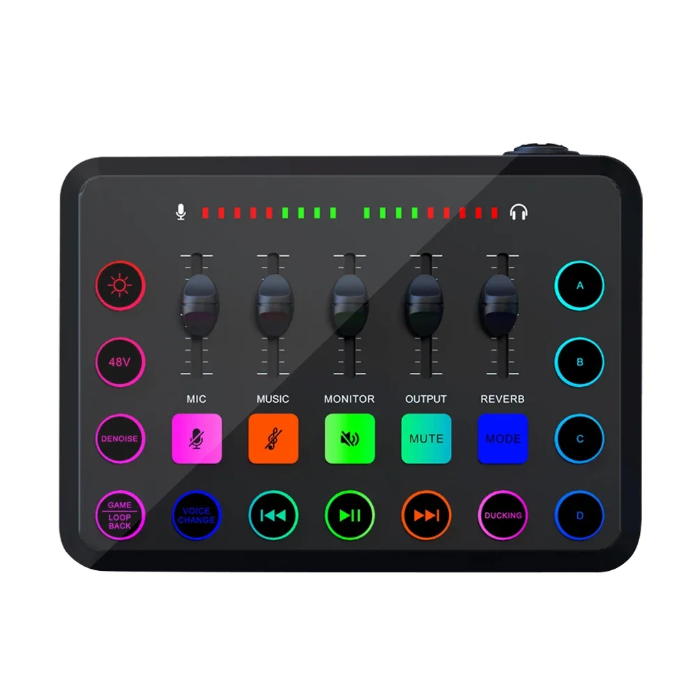 F11 Gaming Audio Mixer Streaming 5-Channel Mixer With XLR Microphone Interface For Game Voice Podcast 48V Phantom Power Supply