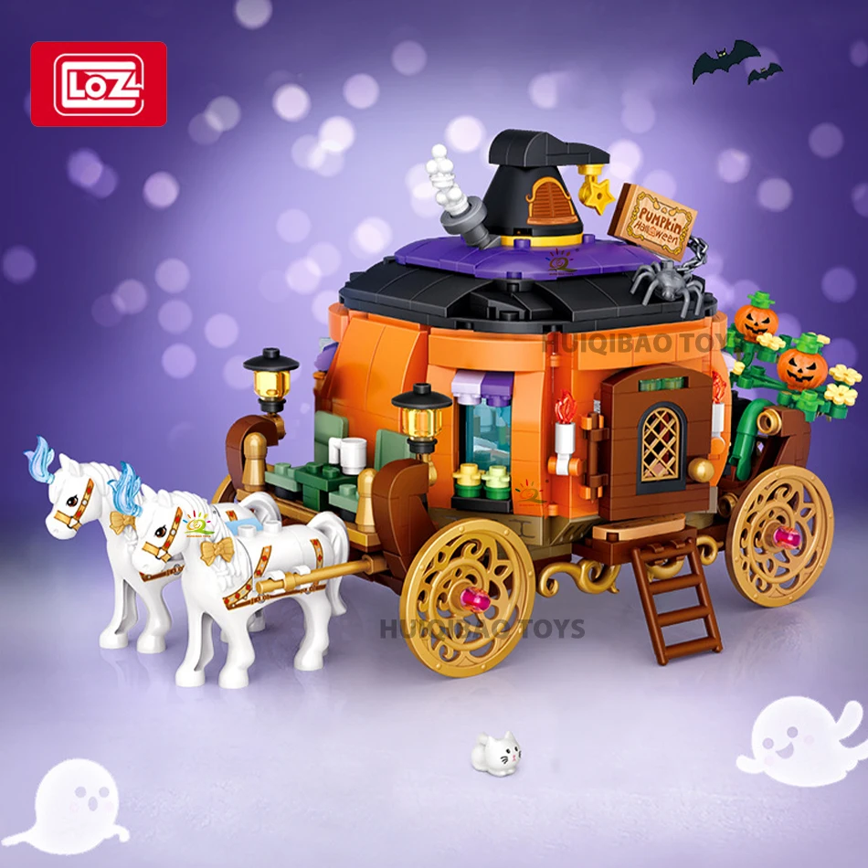 LOZ Halloween Mini Pumpkin House Micro Model Building Blocks City Kid DIY Pumpkin Carriage Set Bricks Toys for Children Gift