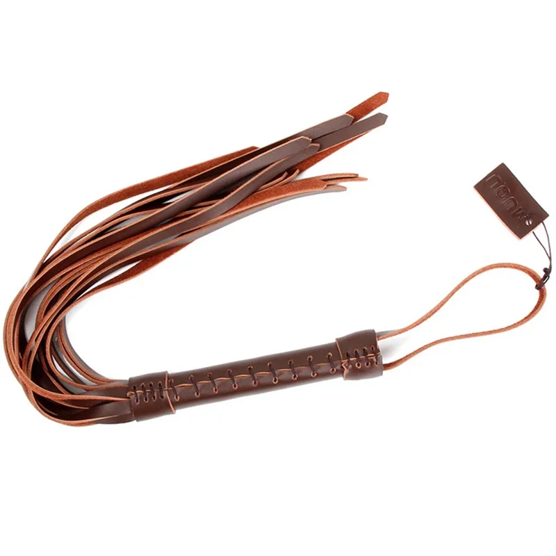 49CM Brown Genuine Leather Horse Whip,Handmade Suede Flogger Bull Whip Cowhide Horse Riding Whip Handle with Wrist Strap