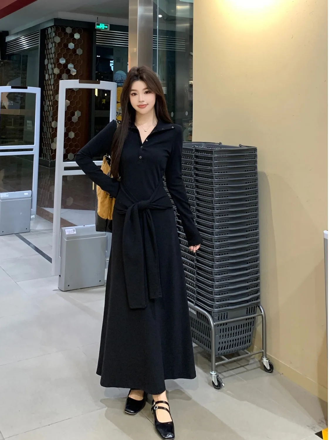 

plus Size Button up A-Line Long Dress Hepburn Style Women's Fashion Autumn Winter High Waist Slim Fit Knitted Dress