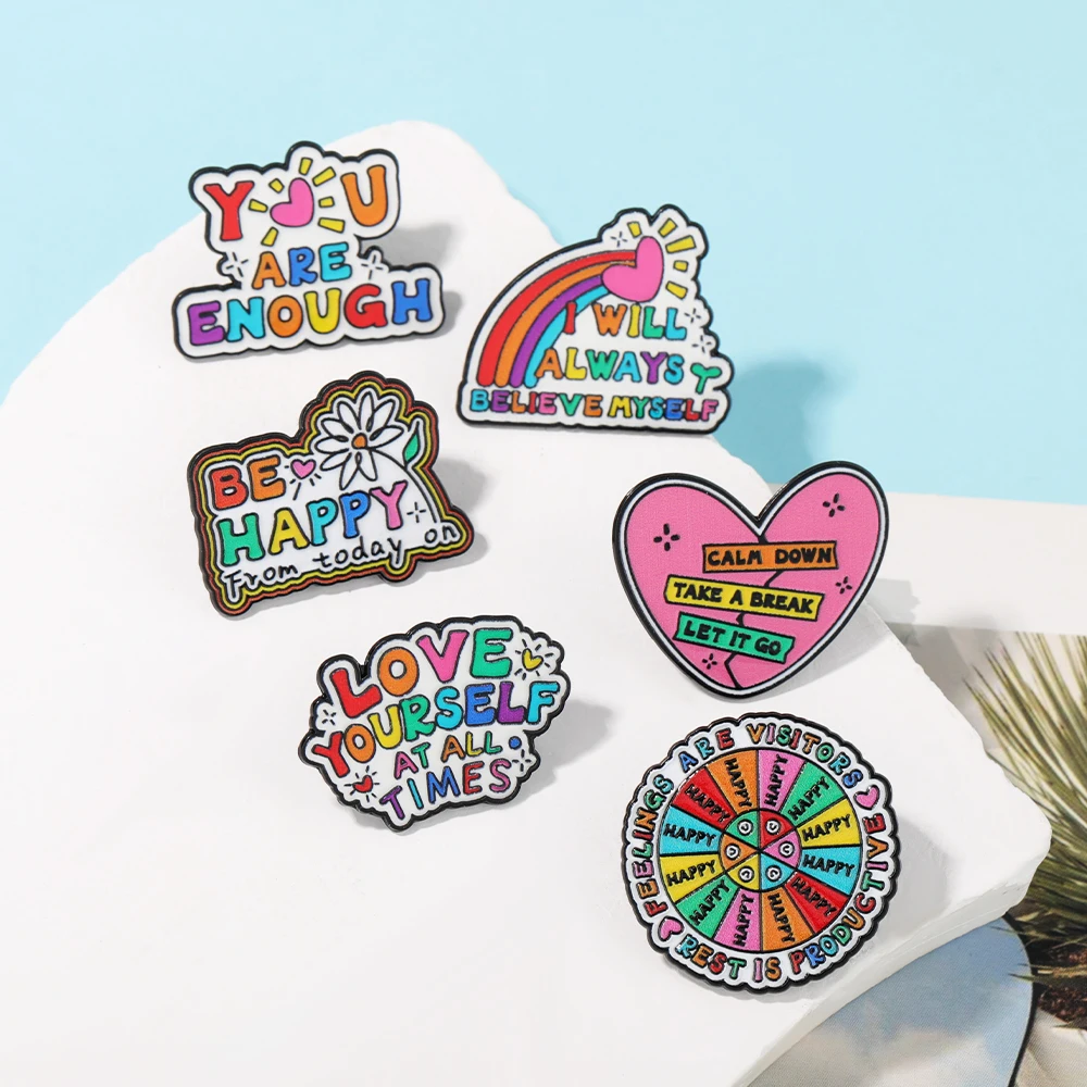 Mental Health Positive Reminder Enamel Pins Motivational Quote Brooches with 