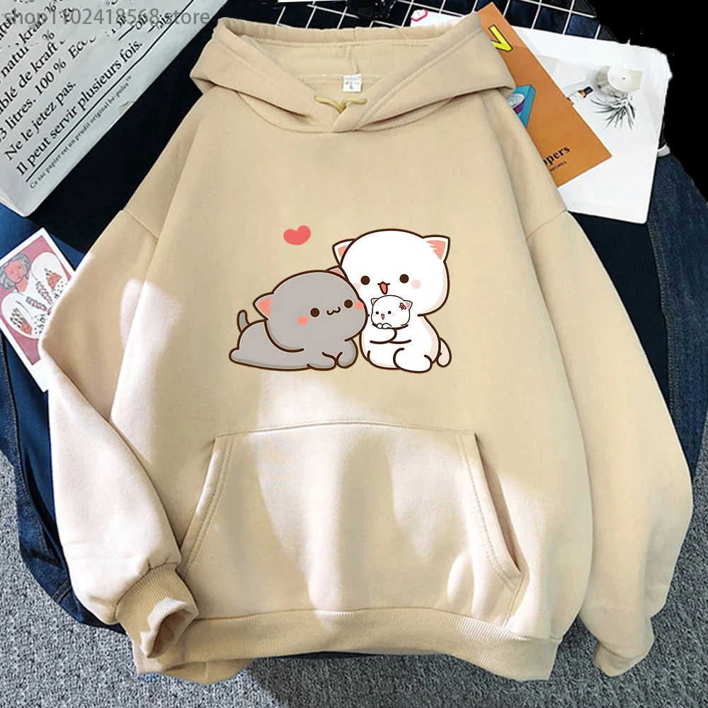 Women Peach Cat Hoodies Funny Mochi Plus Size Sweatshirt Harajuku Kawaii Cartoon Female Long Sleeve Streetwear Clothes Tops