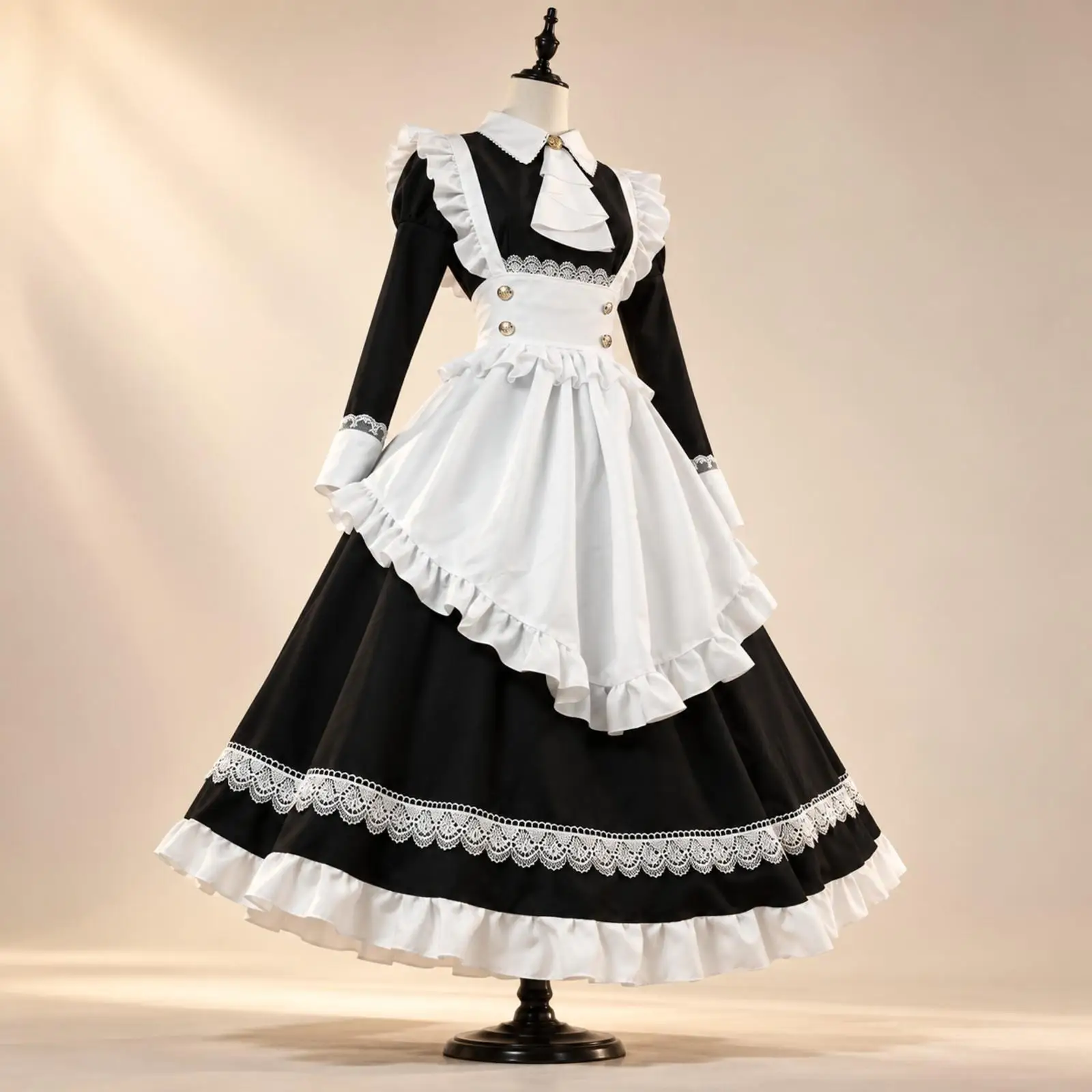 Long-Sleeved Maid Costume Dress Lace-Accented for Lolita Fashion Fans