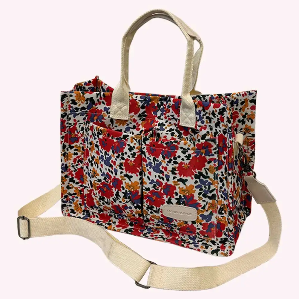 

Women Shoulder Tote Bag Large Capacity Polka Dot/Floral Fashion Shoulder Bag Adjustable Strap Multi-pockets for Outdoor Travel